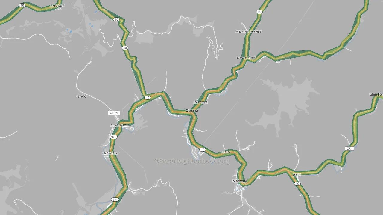 Oceana, WV Map of Noise Levels in Oceana