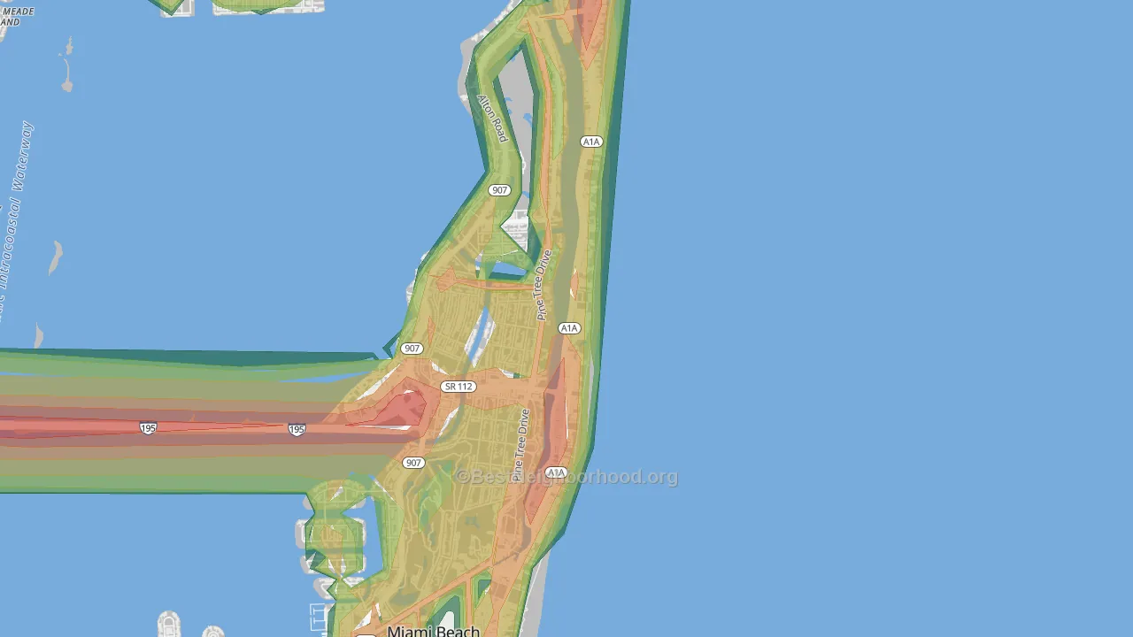 Oceanfront, Miami Beach, FL Map of Noise Levels in Oceanfront