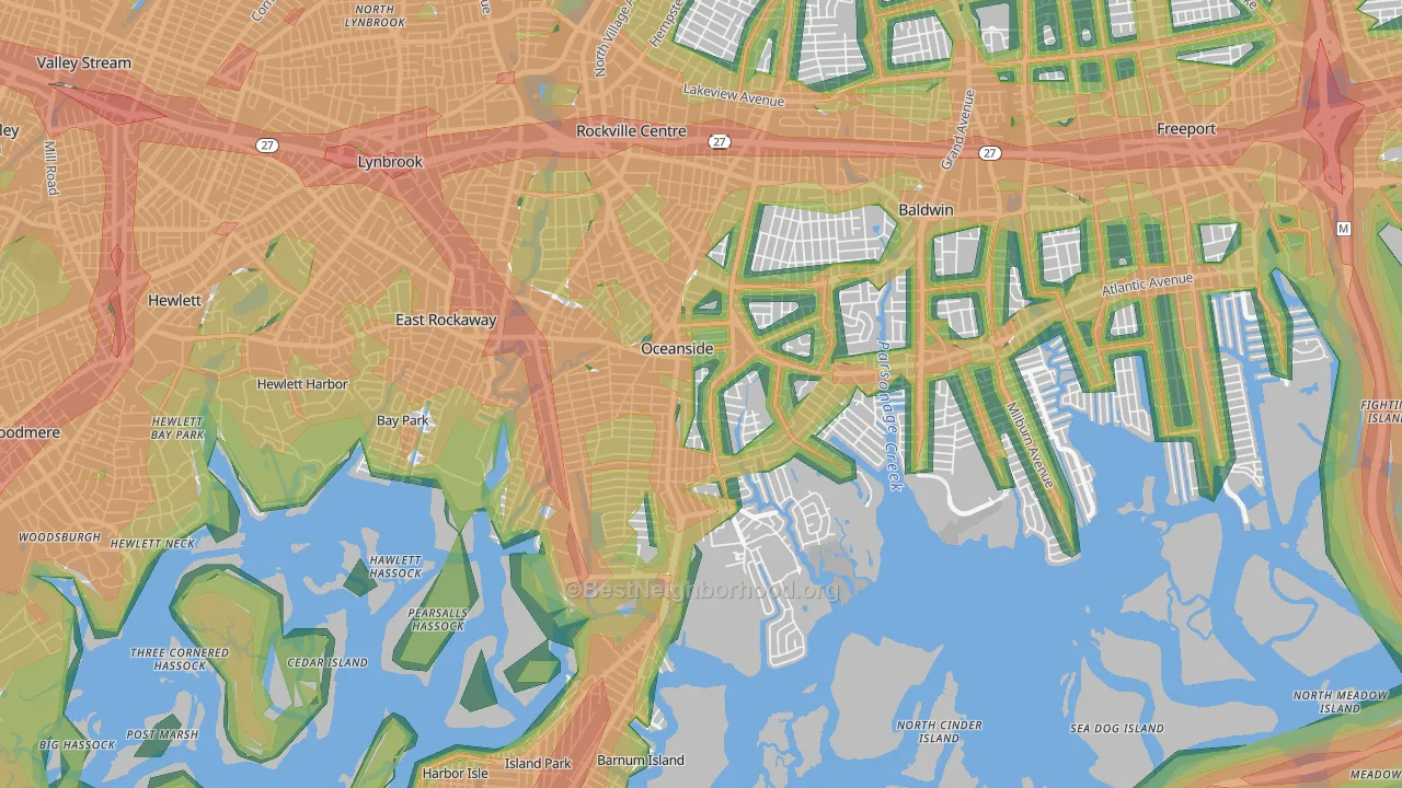 Oceanside, NY Map of Noise Levels in Oceanside