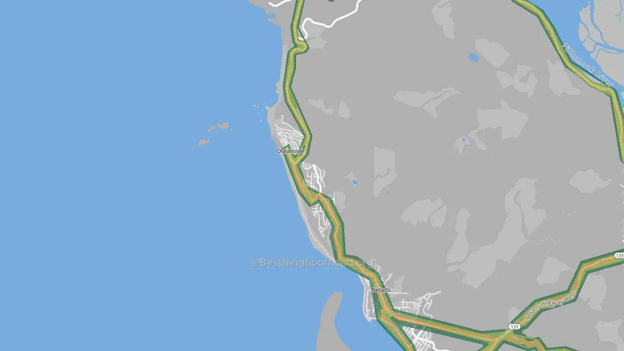 Oceanside, OR Map of Noise Levels in Oceanside