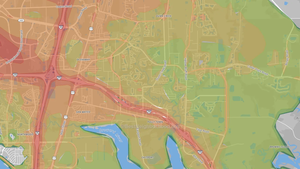 Oceanway, Jacksonville, FL Map of Noise Levels in Oceanway