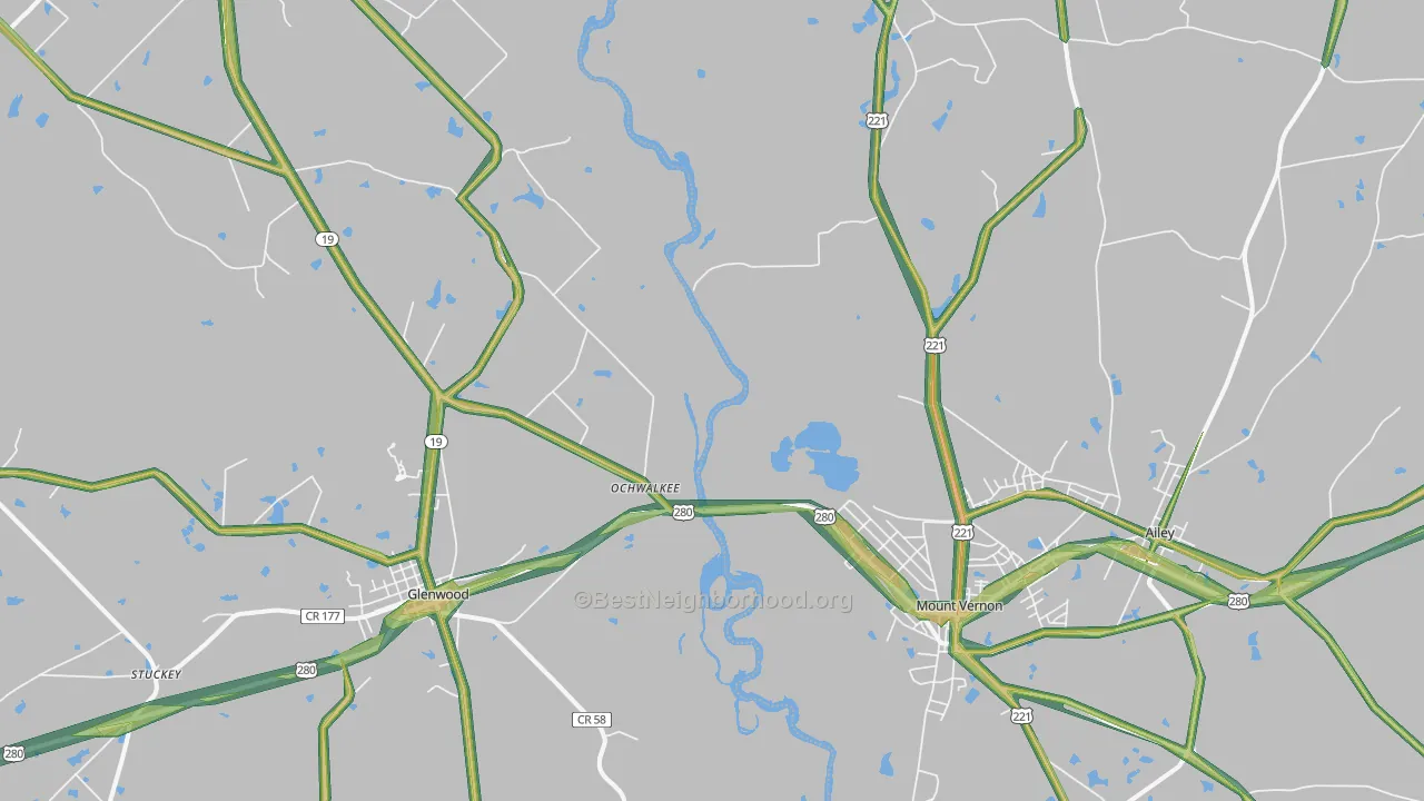 Ochwalkee, GA Map of Noise Levels in Ochwalkee
