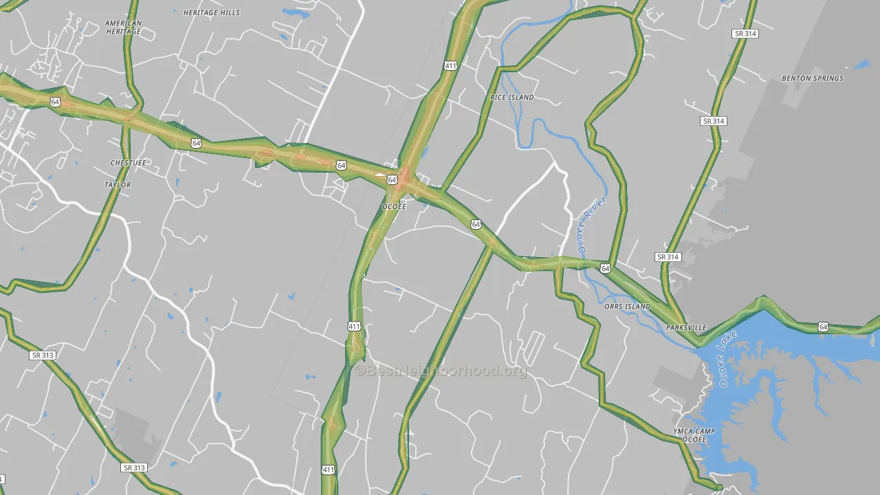 Ocoee, TN Map of Noise Levels in Ocoee