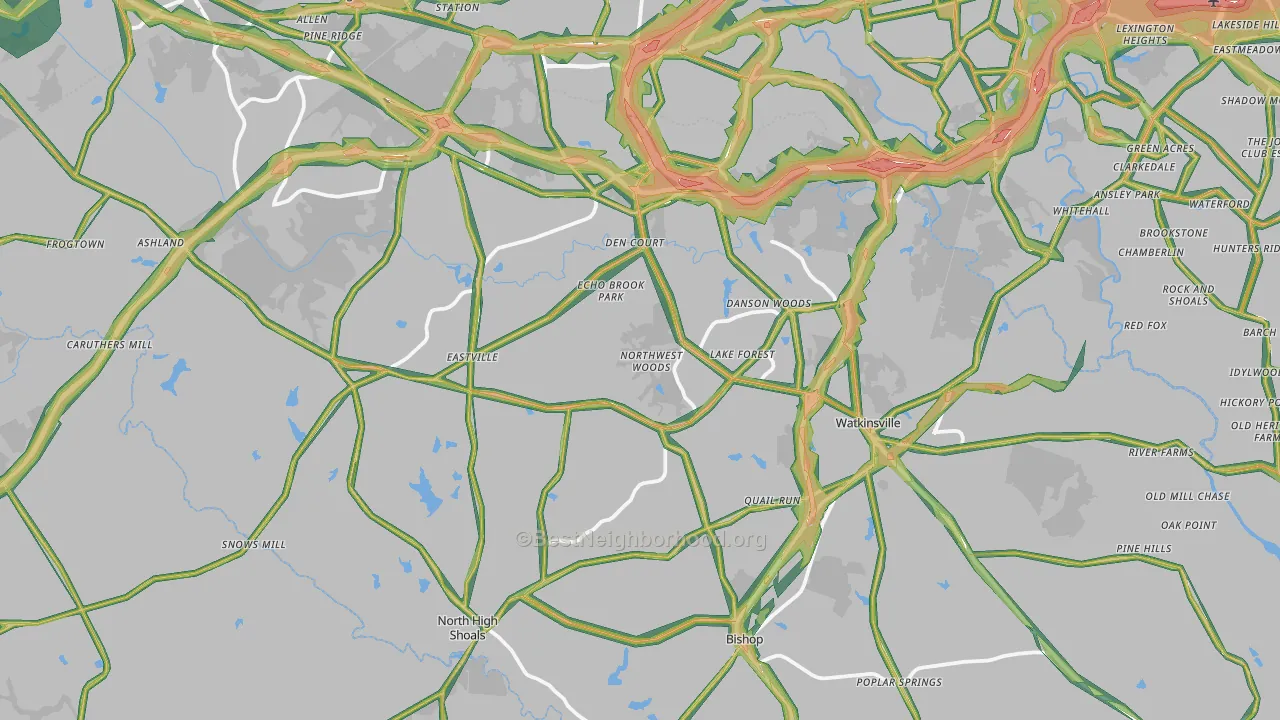 Oconee County, GA Map of Noise Levels in Oconee County