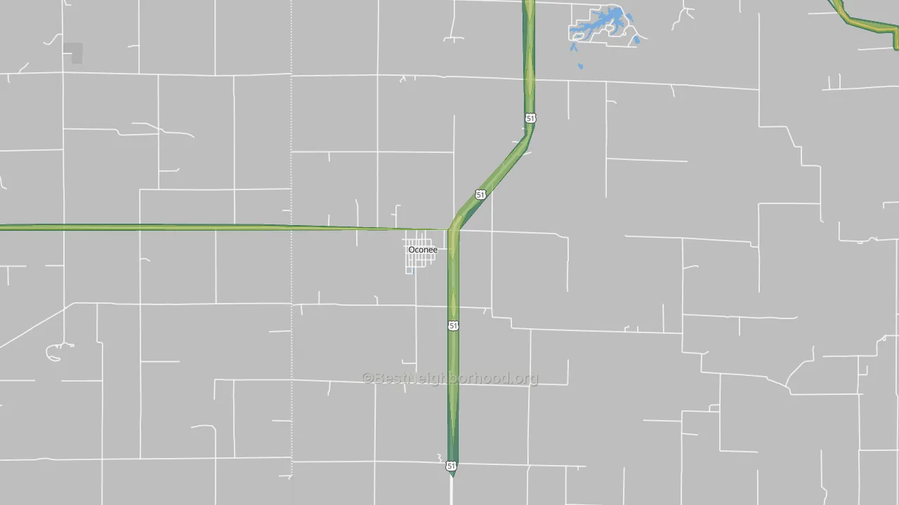 Oconee, IL Map of Noise Levels in Oconee