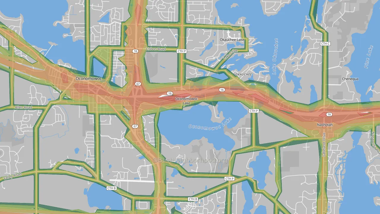 Oconomowoc Lake, WI Map of Noise Levels in Oconomowoc Lake