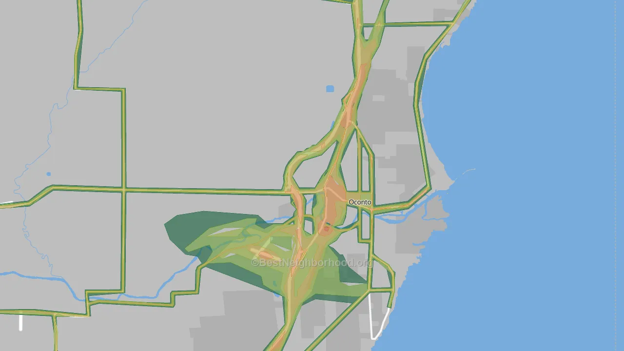 Oconto, WI Map of Noise Levels in Oconto