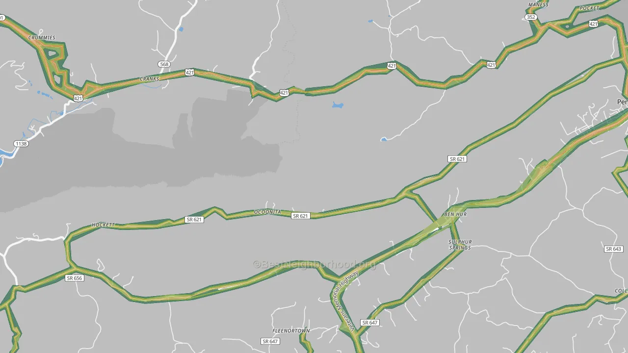 Ocoonita, VA Map of Noise Levels in Ocoonita
