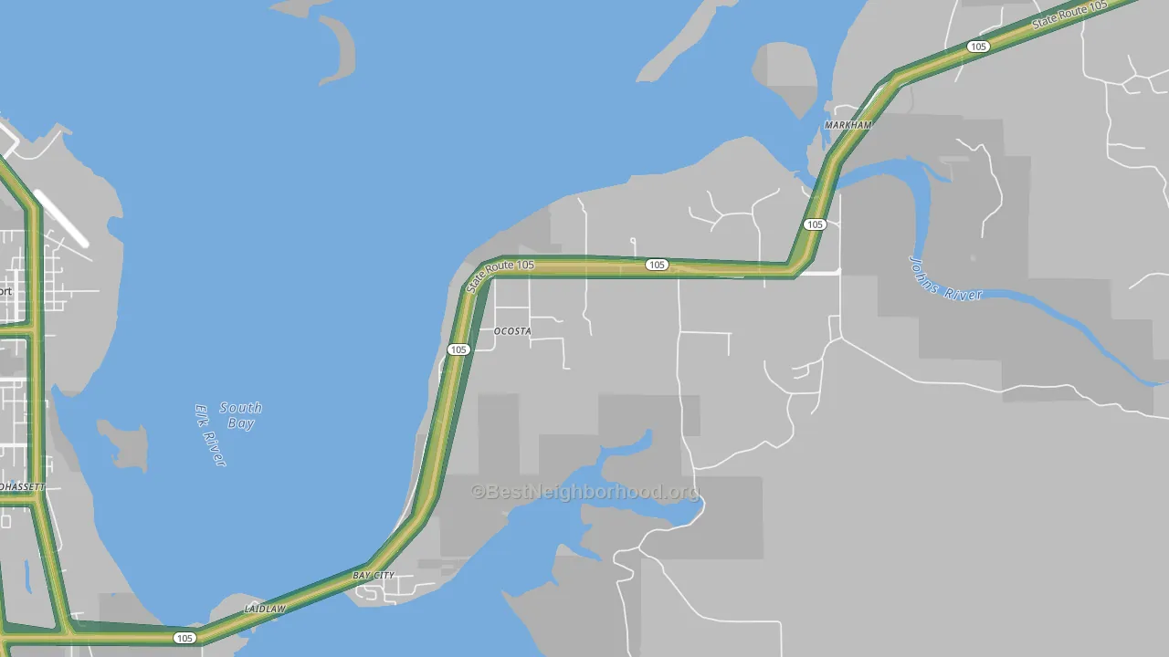 Ocosta, WA Map of Noise Levels in Ocosta