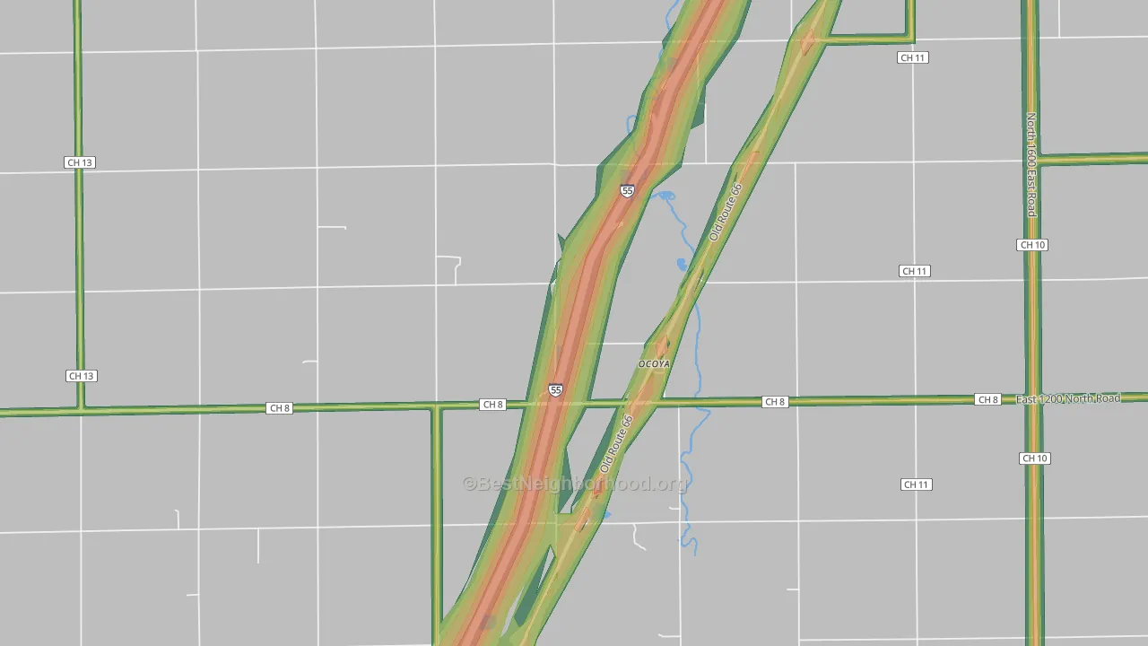 Ocoya, IL Map of Noise Levels in Ocoya
