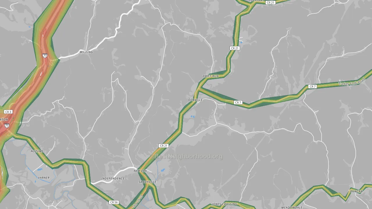 Odaville, WV Map of Noise Levels in Odaville
