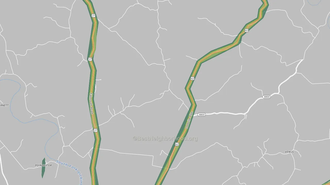 Oddville, KY Map of Noise Levels in Oddville