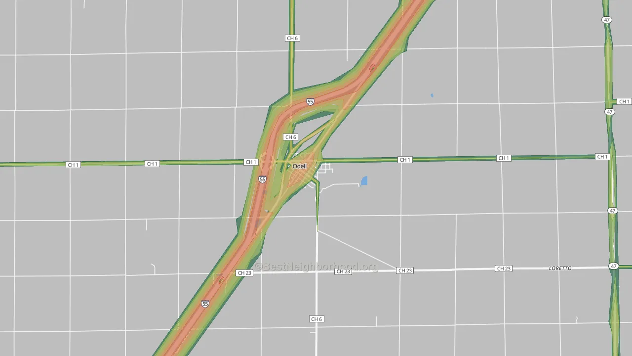 Odell, IL Map of Noise Levels in Odell