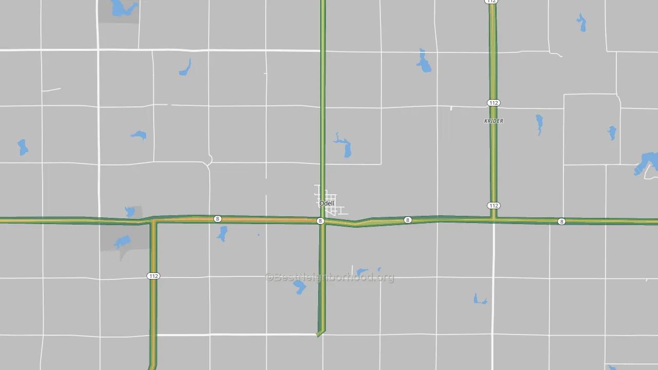 Odell, NE Map of Noise Levels in Odell