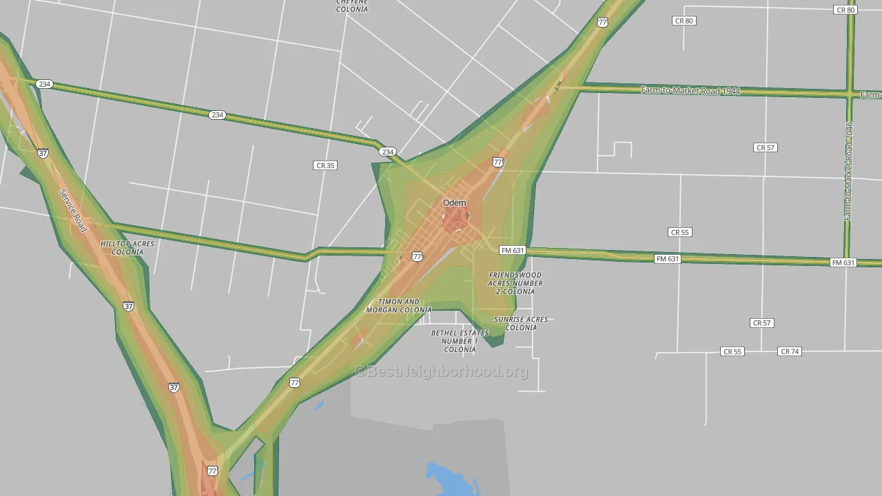Odem, TX Map of Noise Levels in Odem