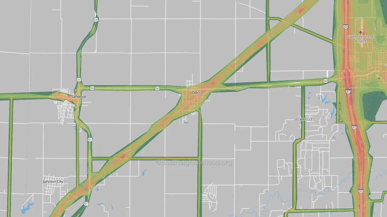 Odin, IL Map of Noise Levels in Odin
