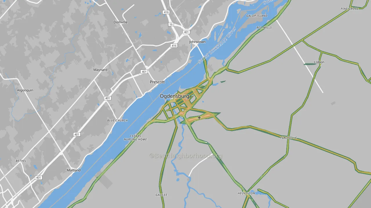 Ogdensburg, NY Map of Noise Levels in Ogdensburg