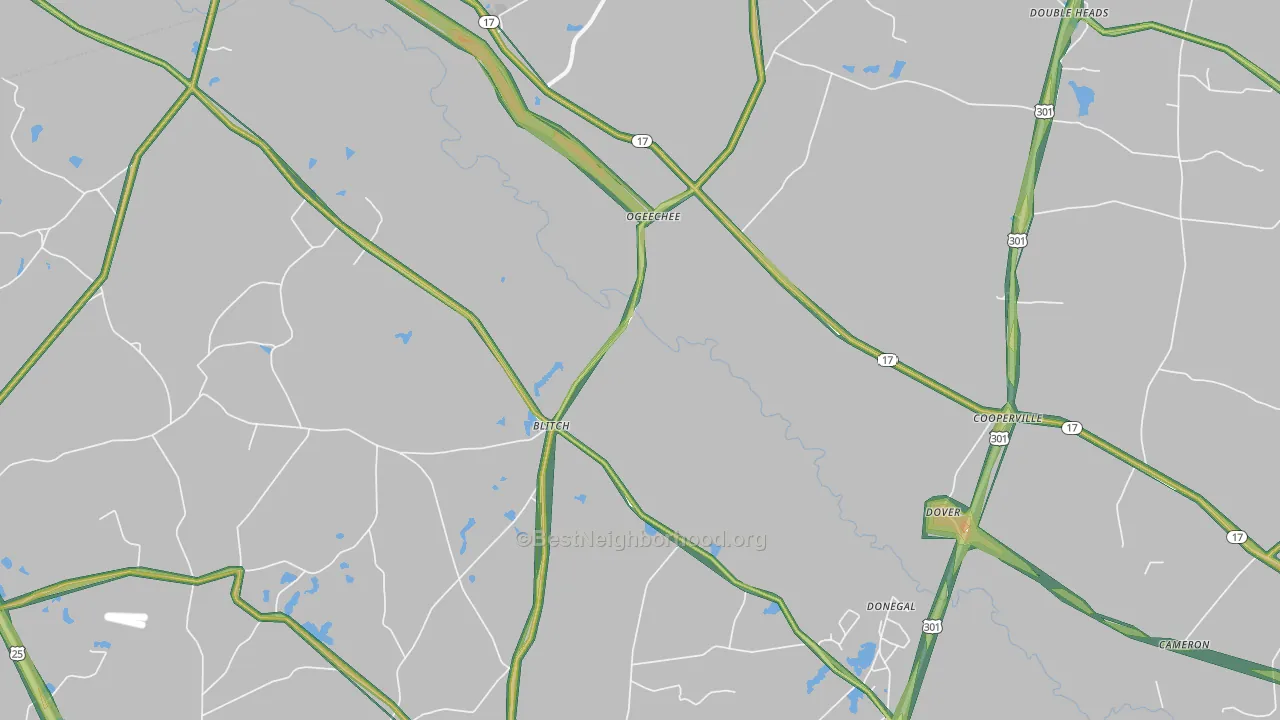 Ogeechee, GA Map of Noise Levels in Ogeechee