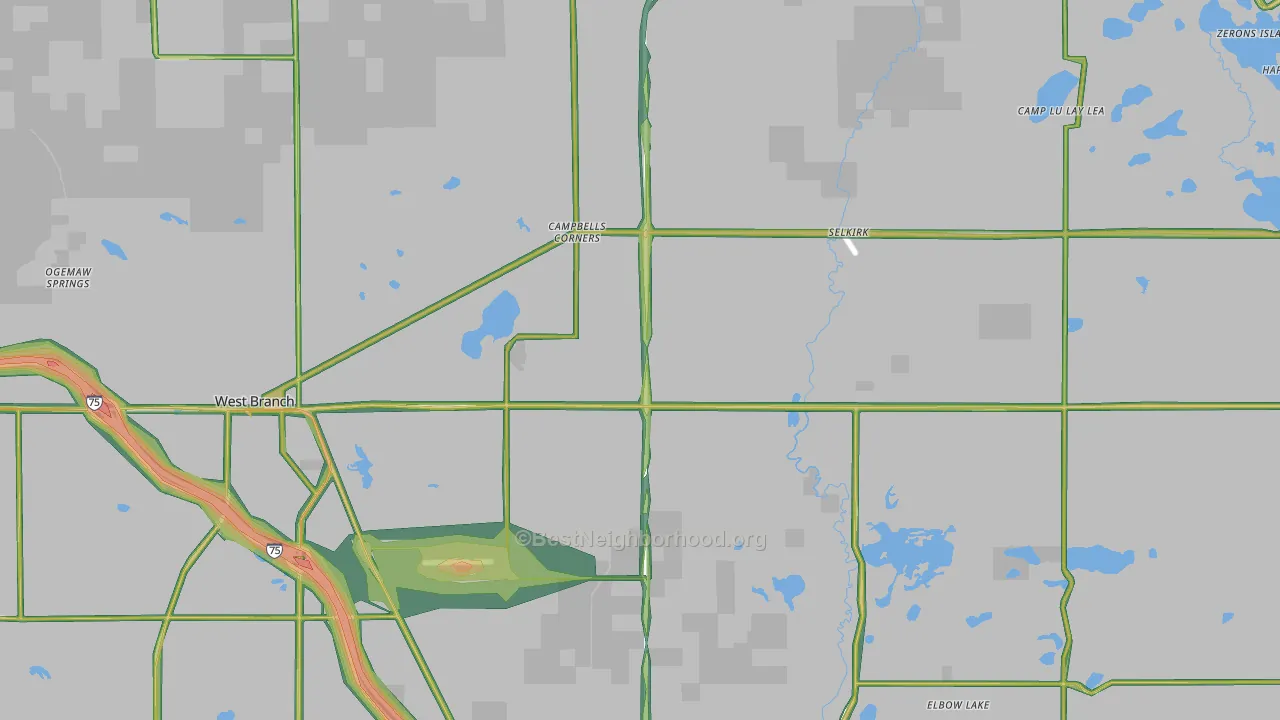 Ogemaw County, MI Map of Noise Levels in Ogemaw County