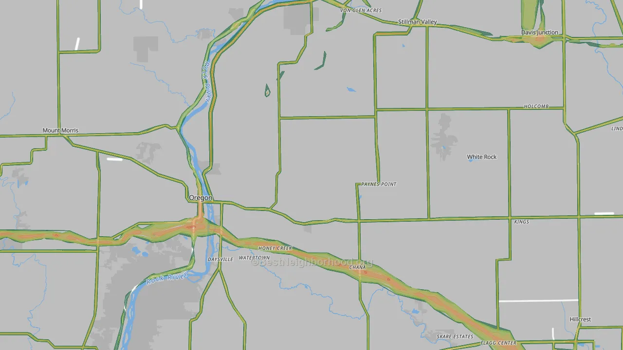 Ogle County, IL Map of Noise Levels in Ogle County