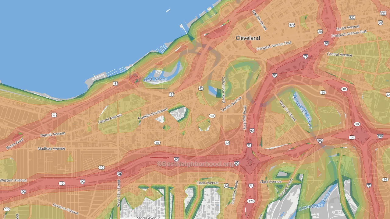Ohio City-West Side, Cleveland, OH Map of Noise Levels in Ohio City-West Side