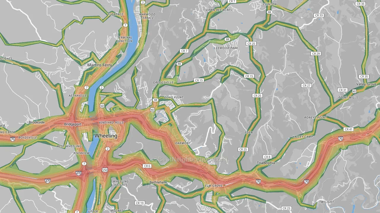 Ohio County, WV Map of Noise Levels in Ohio County