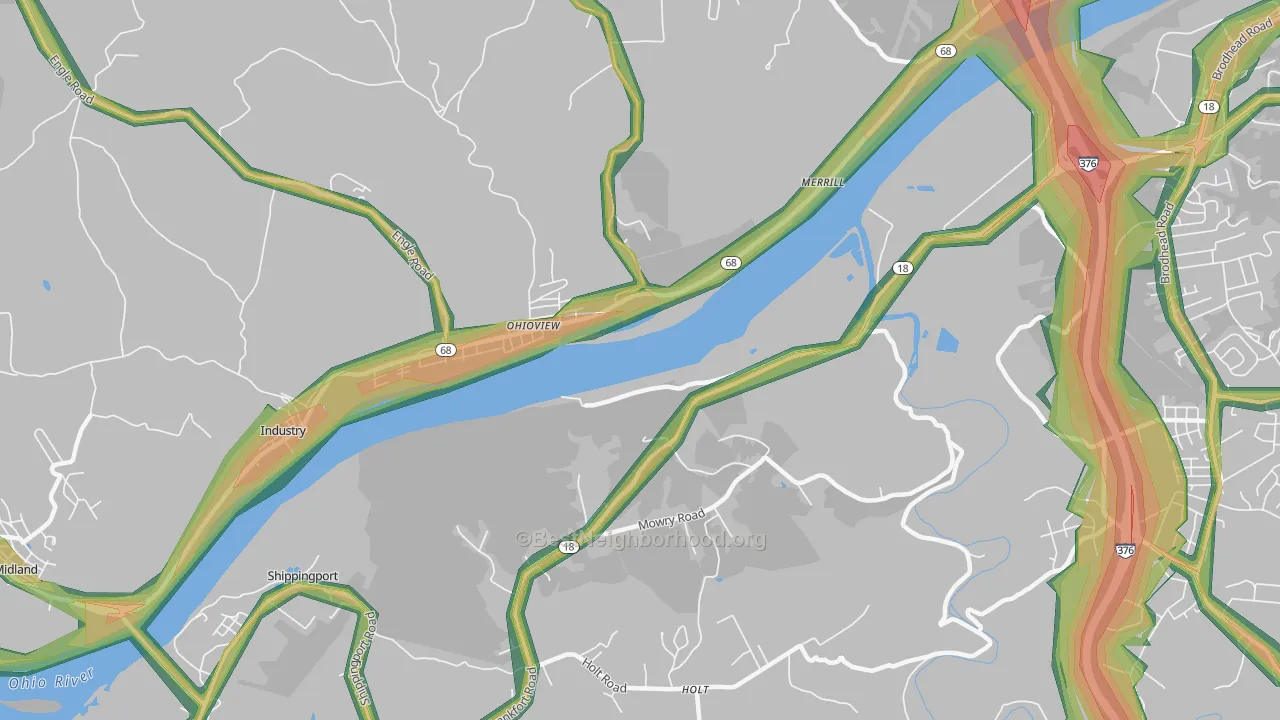 Ohioview, PA Map of Noise Levels in Ohioview