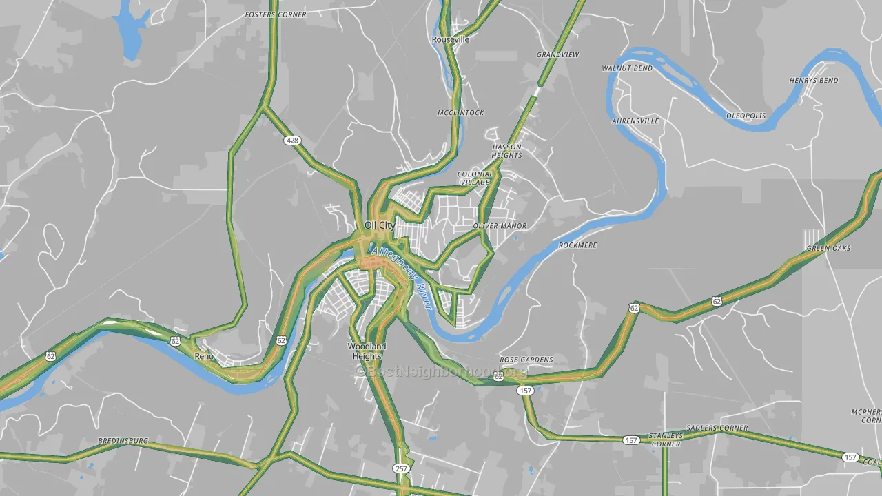 Oil City, PA Map of Noise Levels in Oil City