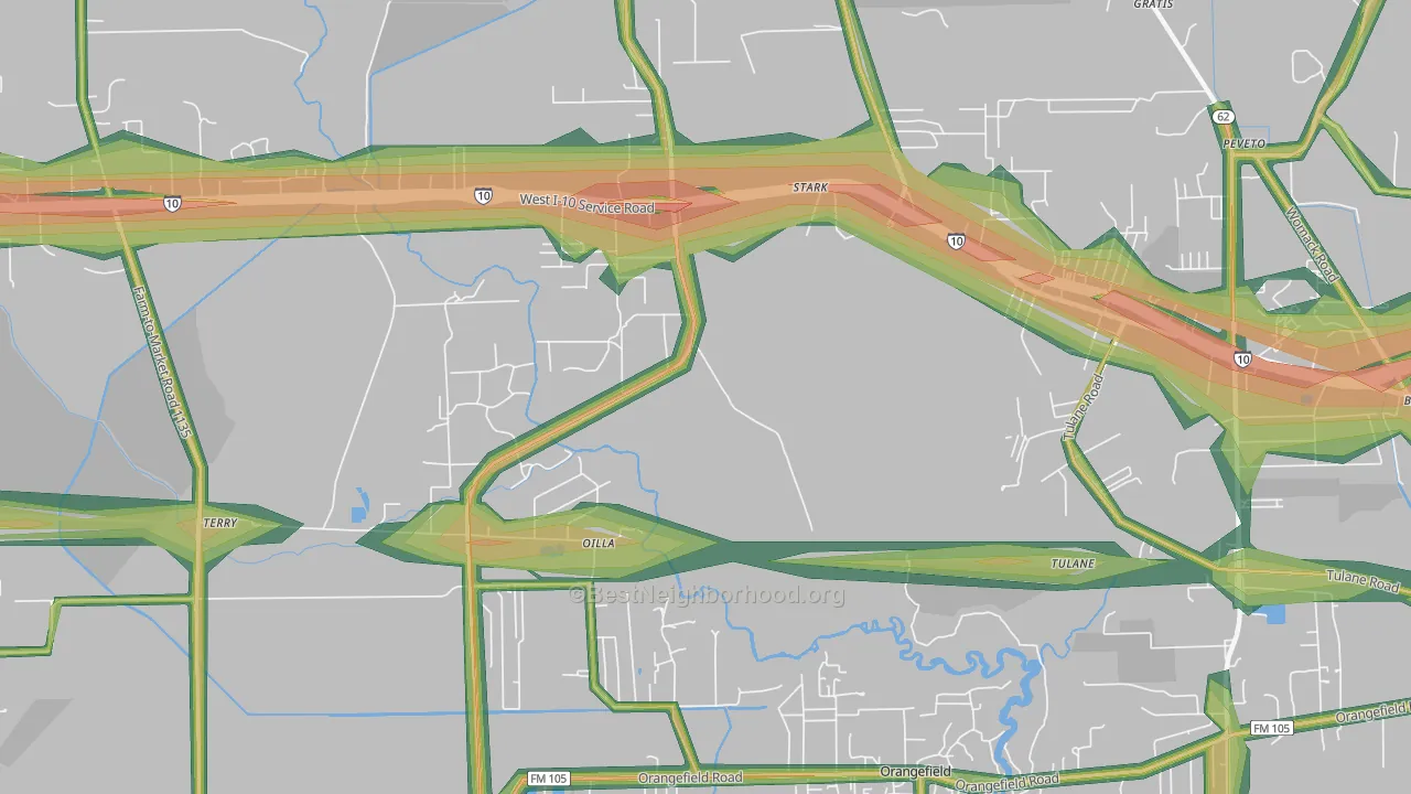 Oilla, TX Map of Noise Levels in Oilla