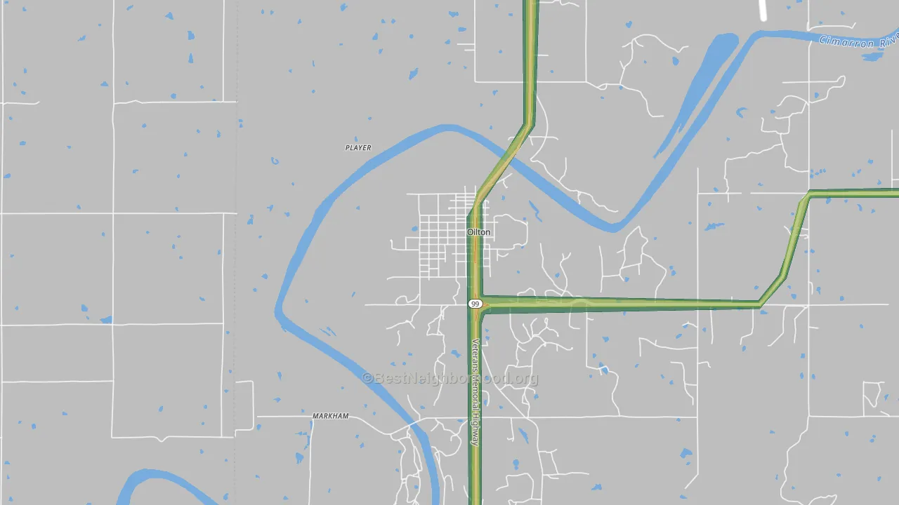 Oilton, OK Map of Noise Levels in Oilton