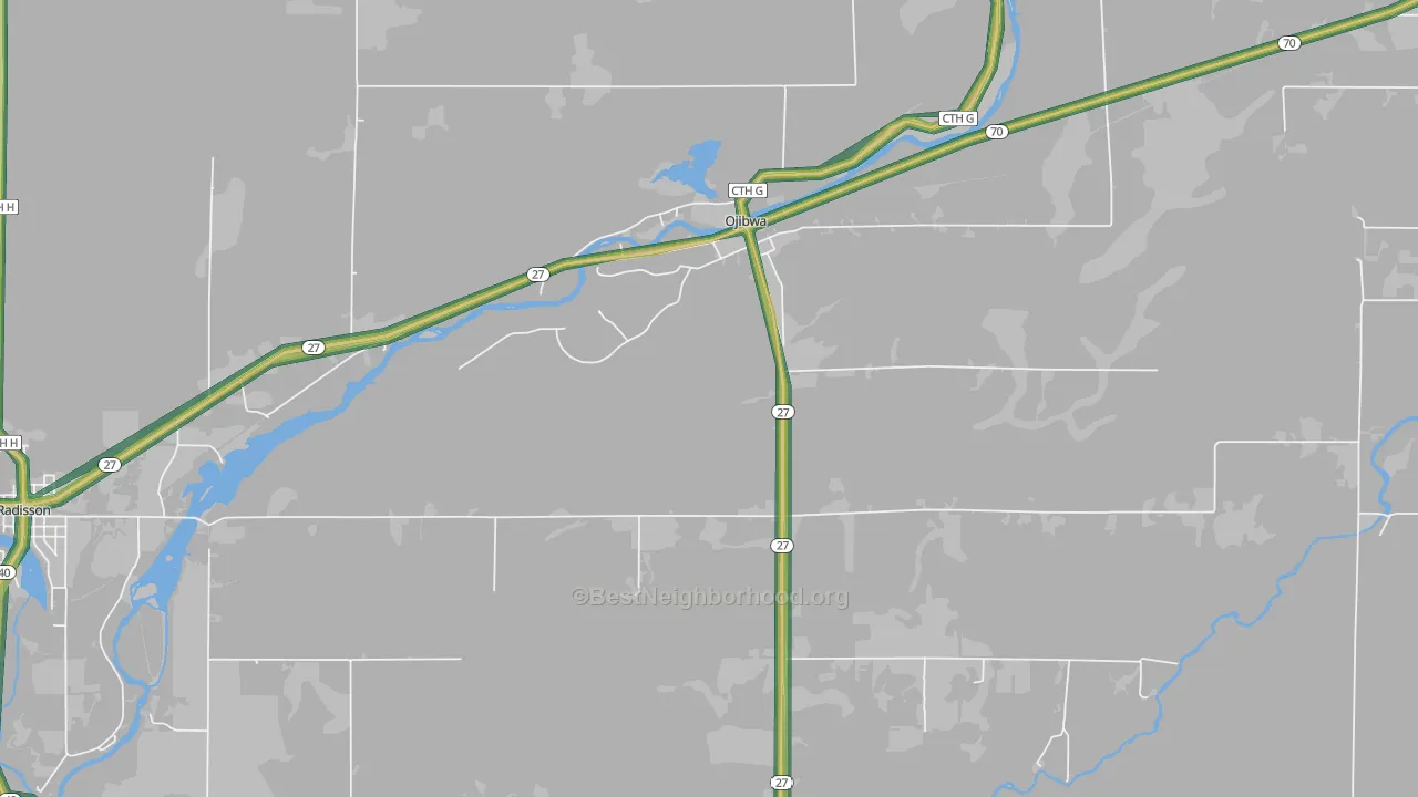 Ojibwa, WI Map of Noise Levels in Ojibwa