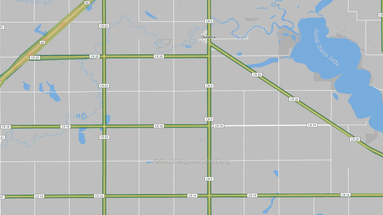 Okabena, MN Map of Noise Levels in Okabena