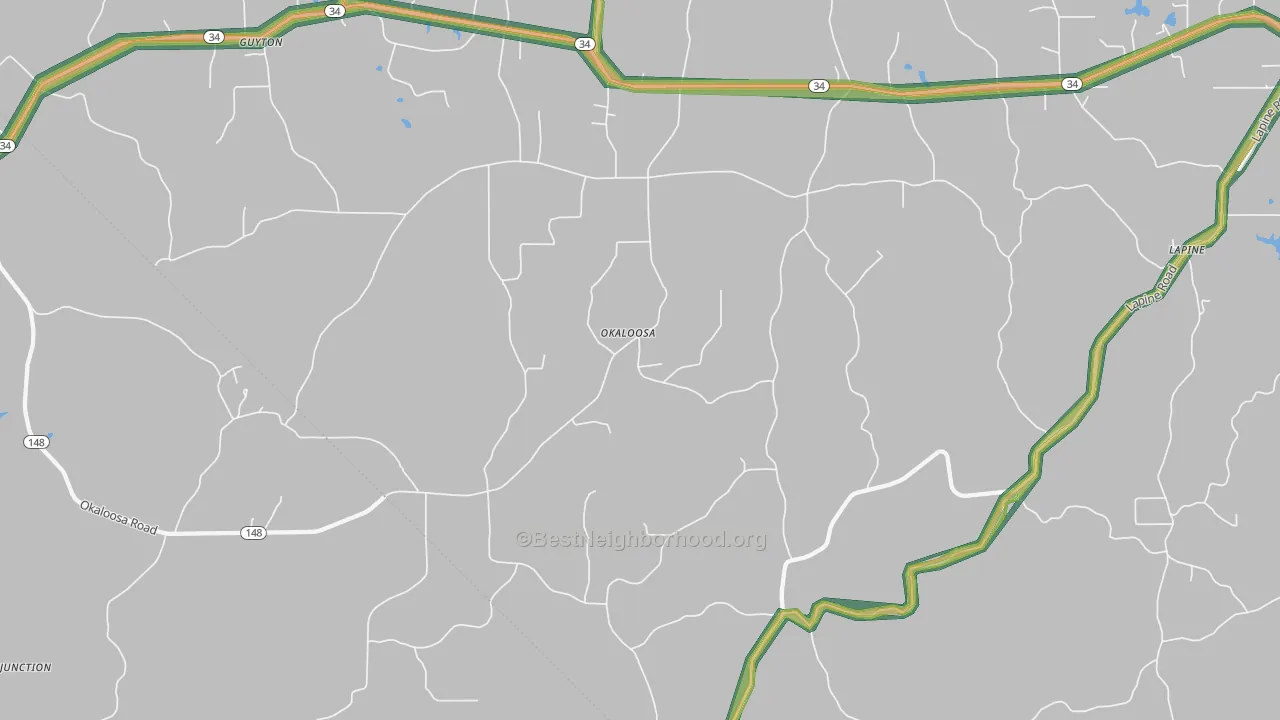 Okaloosa, LA Map of Noise Levels in Okaloosa
