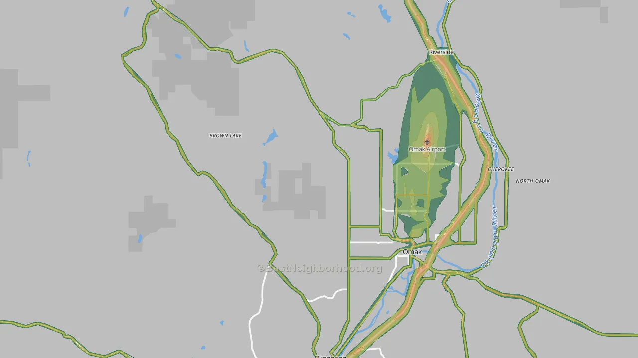 Okanogan County, WA Map of Noise Levels in Okanogan County