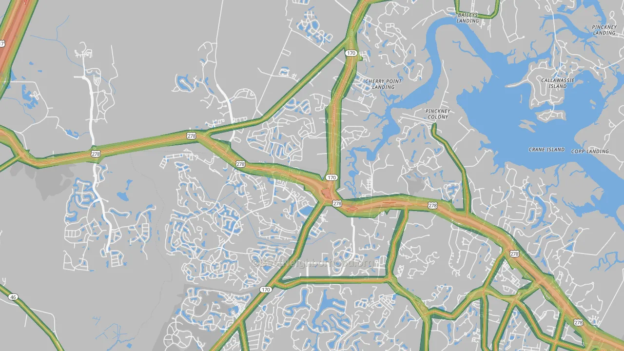 Okatie, SC Map of Noise Levels in Okatie