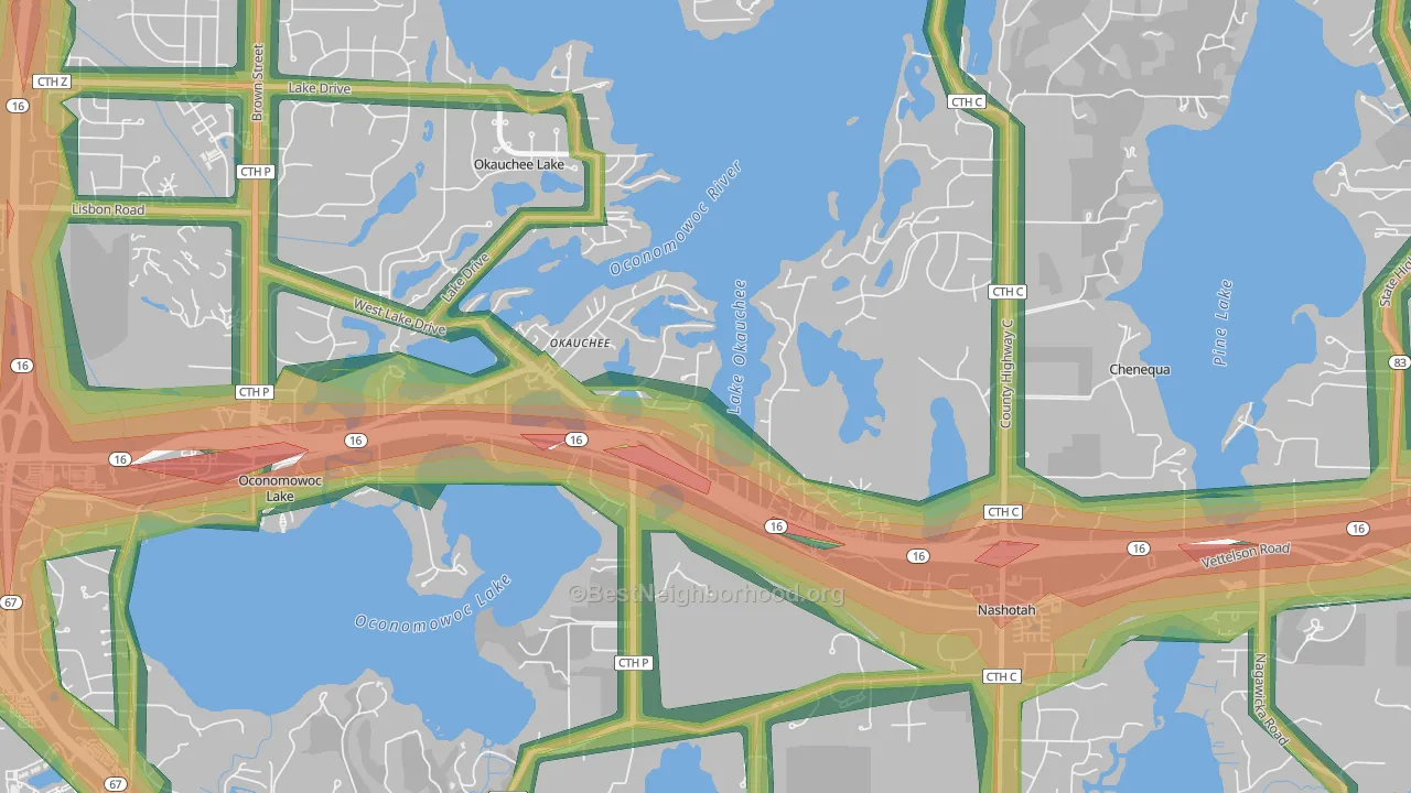 Okauchee Lake, WI Map of Noise Levels in Okauchee Lake
