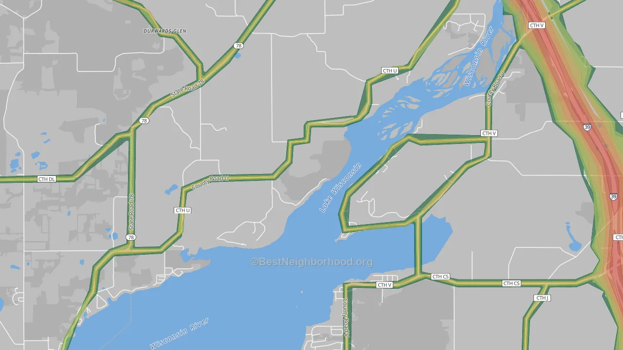 Okee, WI Map of Noise Levels in Okee