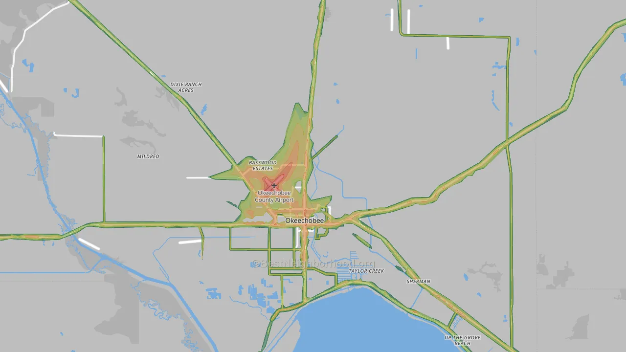 Okeechobee County, FL Map of Noise Levels in Okeechobee County
