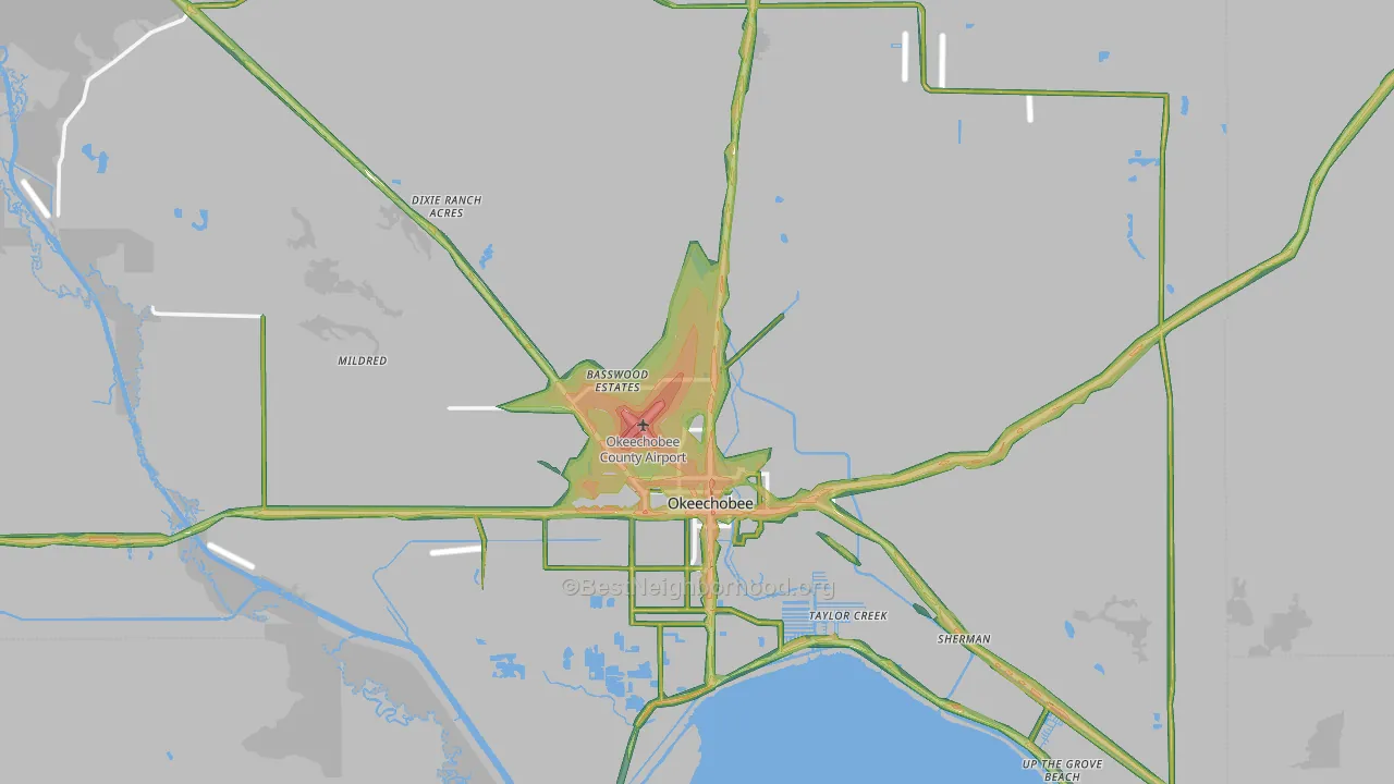 Okeechobee, FL Map of Noise Levels in Okeechobee