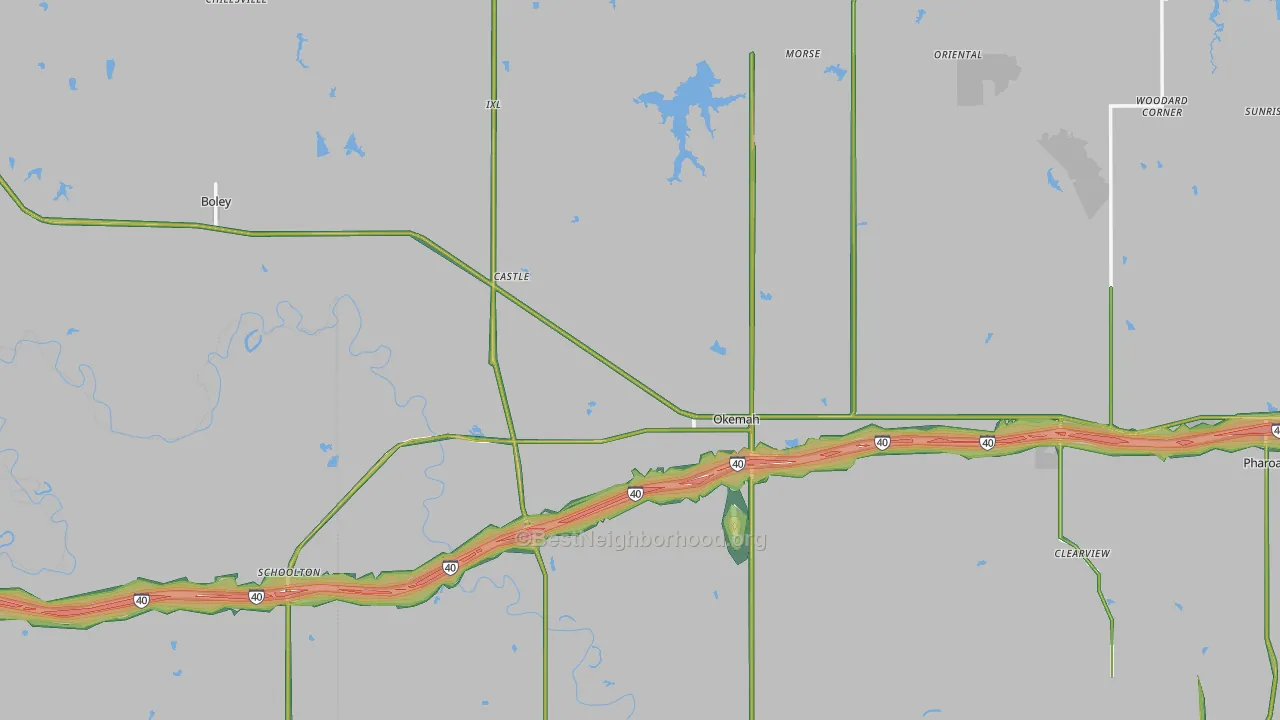 Okfuskee County, OK Map of Noise Levels in Okfuskee County