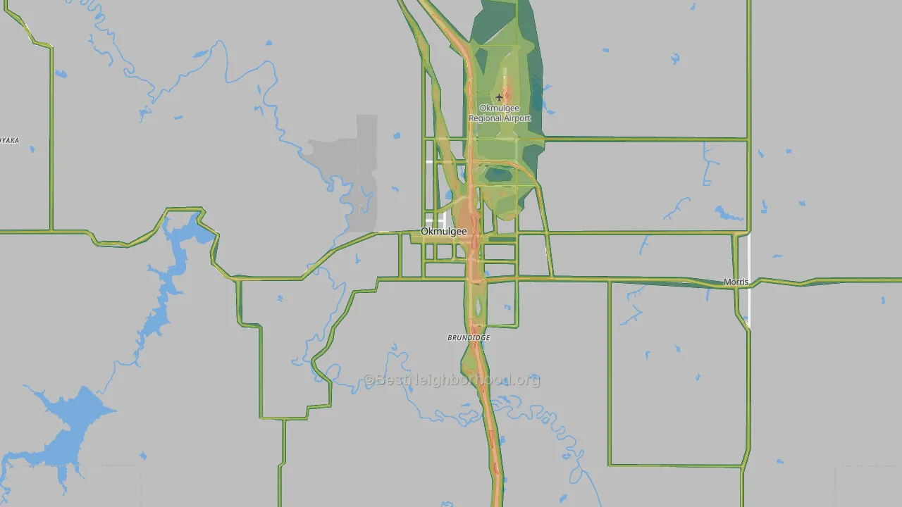 Okmulgee County, OK Map of Noise Levels in Okmulgee County