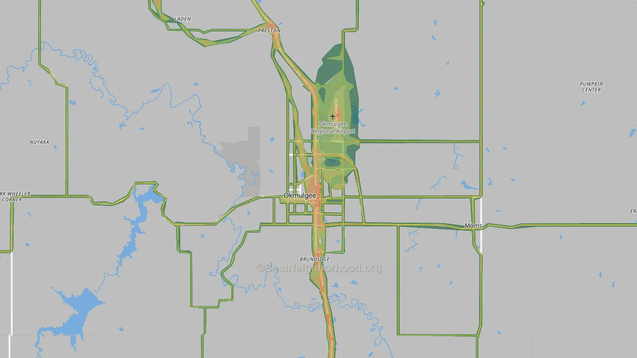 Okmulgee, OK Map of Noise Levels in Okmulgee