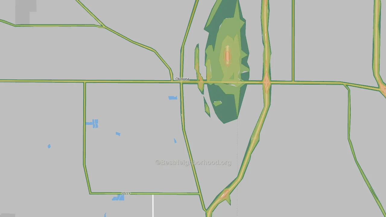 Okolona, MS Map of Noise Levels in Okolona