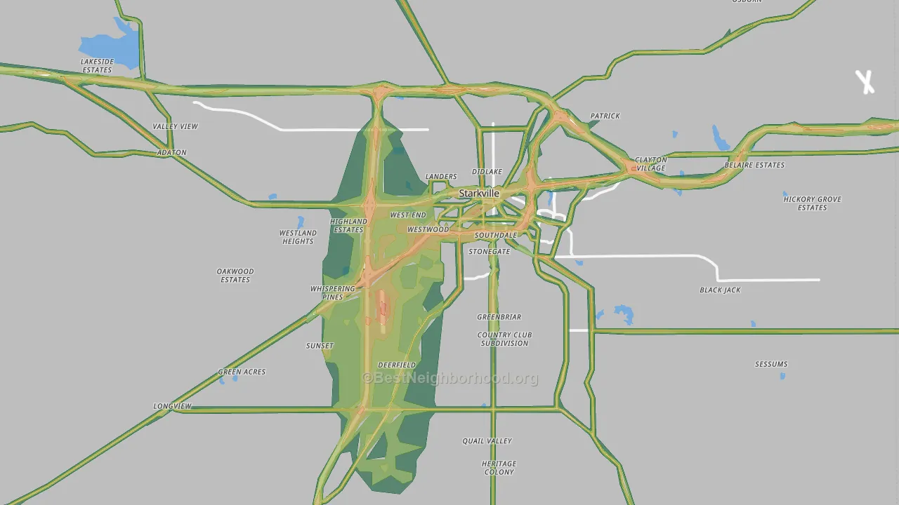 Oktibbeha County, MS Map of Noise Levels in Oktibbeha County