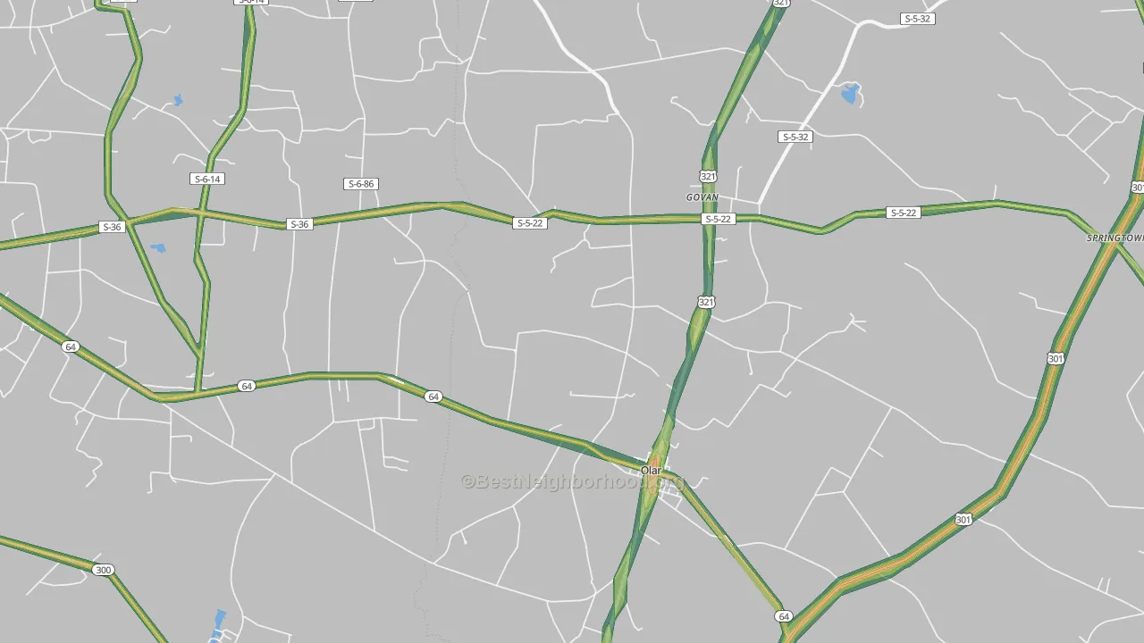 Olar, SC Map of Noise Levels in Olar