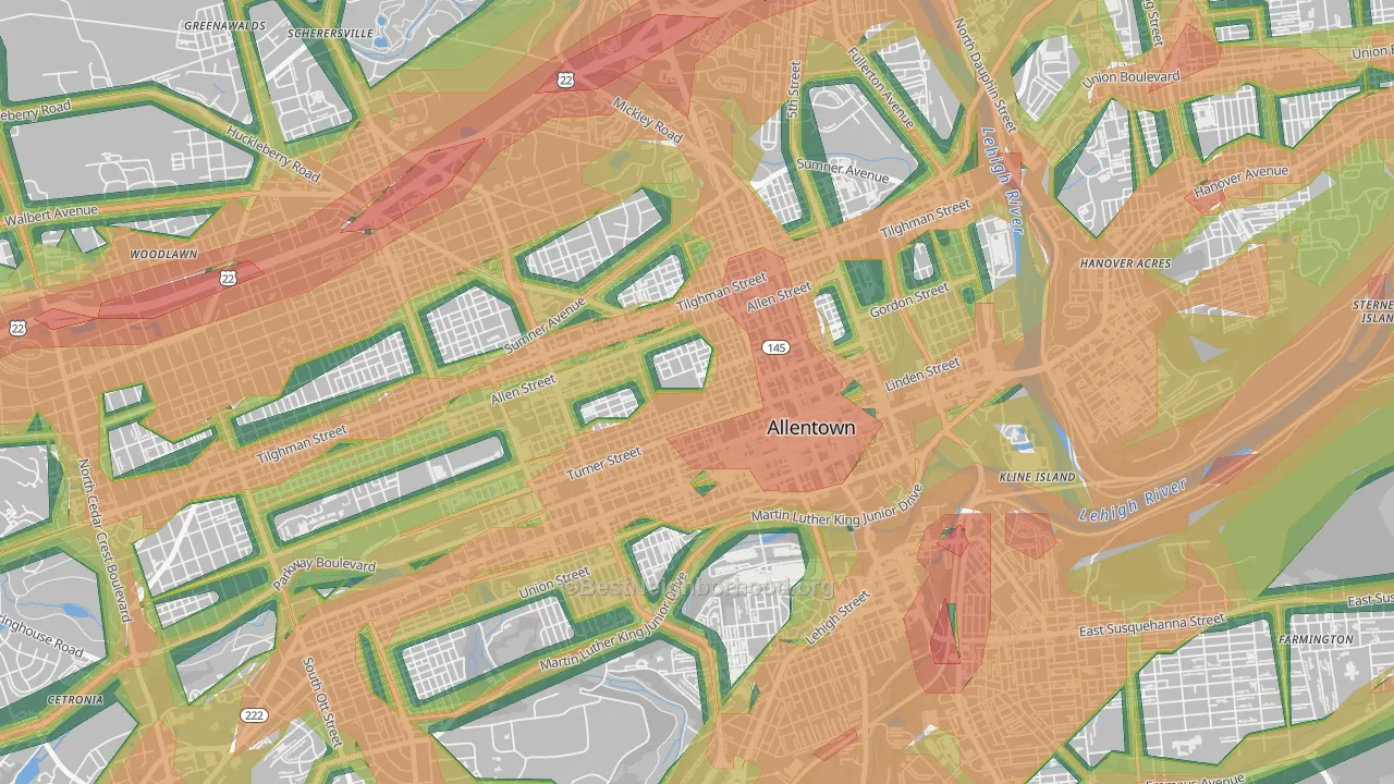 Old Allentown, Allentown, PA Map of Noise Levels in Old Allentown