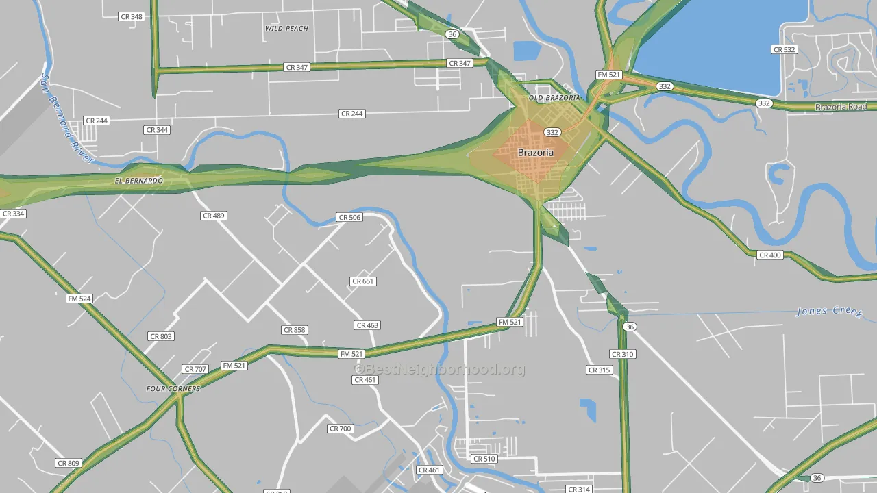 Old Brazoria, TX Map of Noise Levels in Old Brazoria