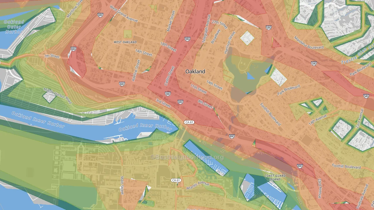 Old City-Produce and Waterfront, Oakland, CA Map of Noise Levels in Old City-Produce and Waterfront