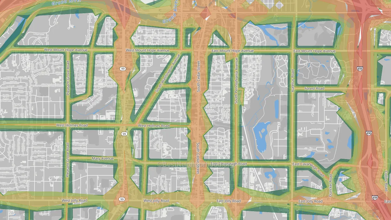 Old Everett, Lansing, MI Map of Noise Levels in Old Everett