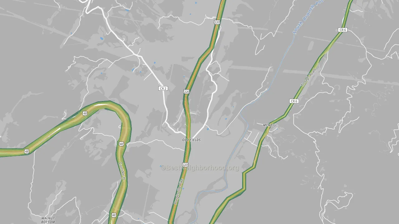 Old Fields, WV Map of Noise Levels in Old Fields